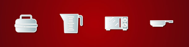 设置烹饪锅，量杯，微波炉和煎锅图标。向量图片下载