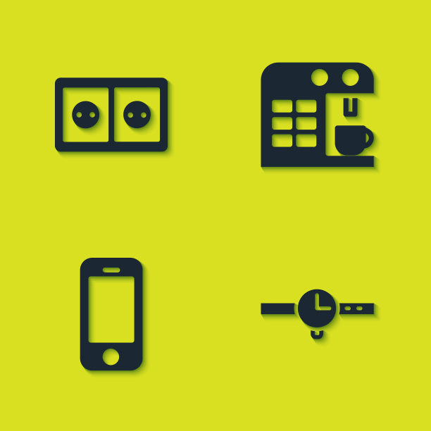 设置电源插座、手表、智能手机和咖啡机图标。向量图片下载