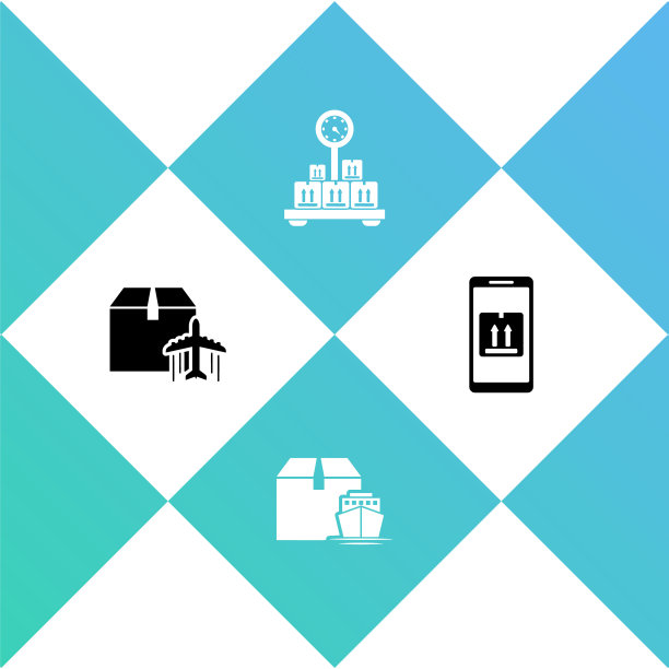 设置飞机和纸箱，货船与箱子，规模和移动应用程序跟踪图标。向量图片下载