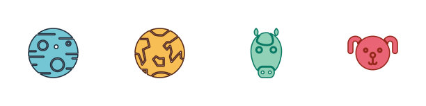 设置行星火星，地球，马星座和狗的图标。向量图片下载