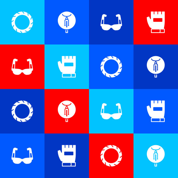 设置自行车车轮轮胎，运动自行车太阳镜和手套图标。向量图片下载