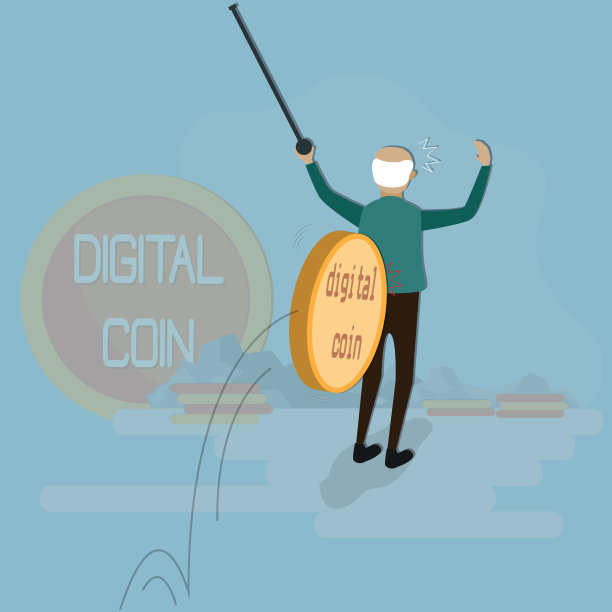 平面设计的加密货币概念，老人攻击的数字硬币矢量图片下载