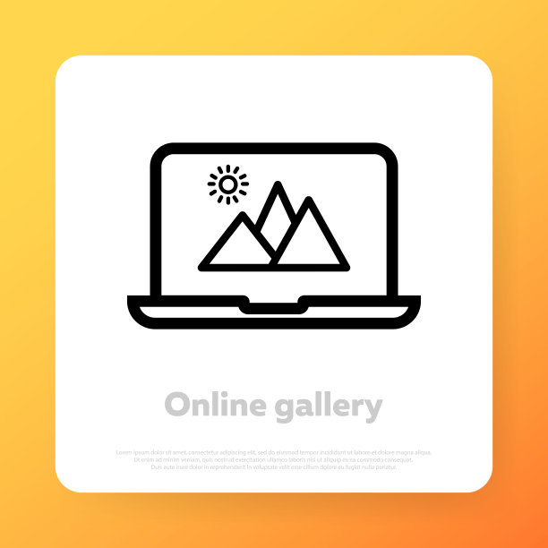 在线画廊图标。上传照片。虚拟博物馆。艺术治疗。生活流。矢量线图标的业务和广告图片下载