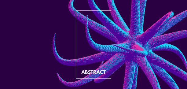 具有动态效果的触手。封面设计模板。未来的技术风格。体素的艺术。设计印刷产品。3d矢量插图海报，卡片，传单或小册子。图片下载