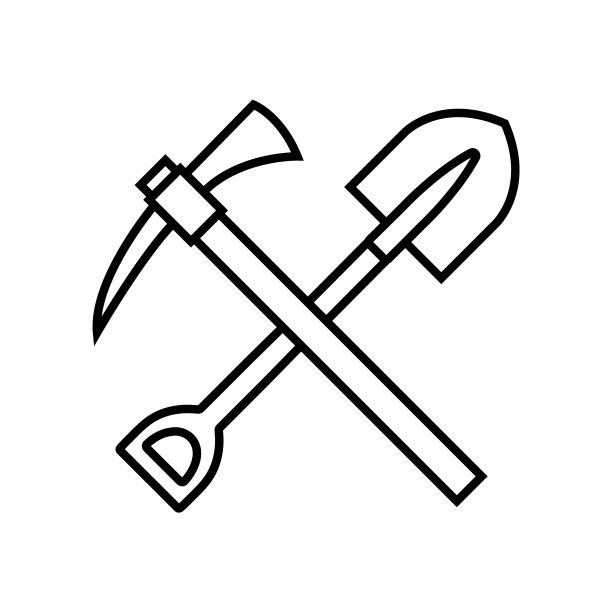 鹤嘴锄线条图标，矢量标识孤立在白色背景上，鹤嘴锄挖掘工具图片下载