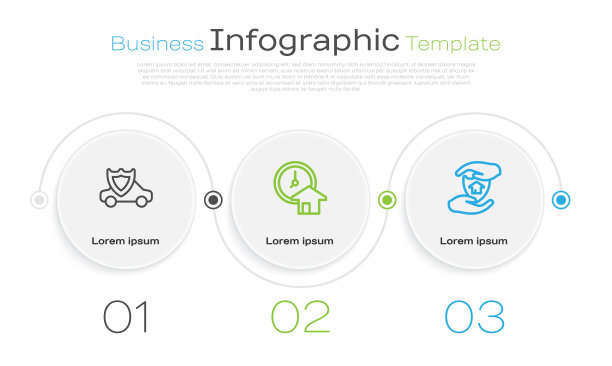 车与盾，时间是金钱和房子。业务信息模板。向量图片下载