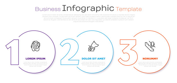 设置直线助听器、导盲犬和残障电梯。业务信息模板。向量图片下载