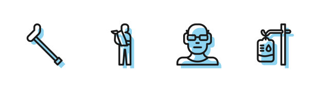 设置线视力差，拐杖，人断胳膊，静脉输液袋图标。向量图片下载