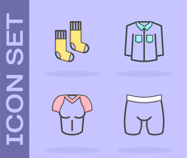 设置自行车短裤，袜子，t恤和衬衫图标。向量图片下载