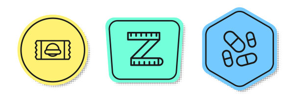 集运动营养、皮尺、维生素片于一体。颜色的形状。向量图片下载