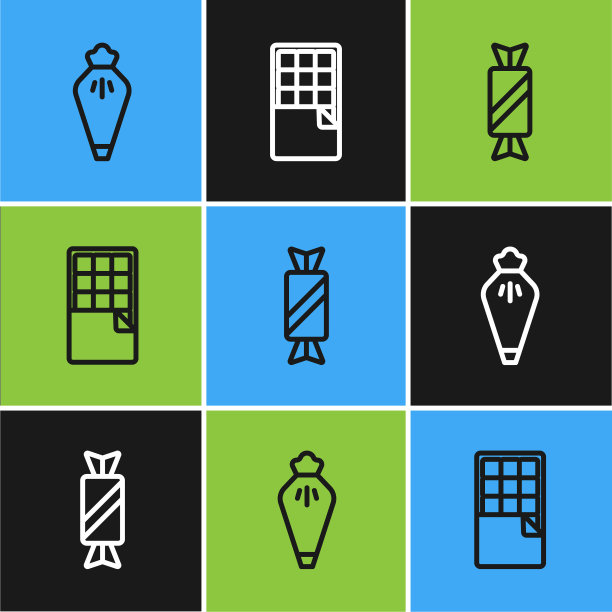 设置线糕点袋，糖果和巧克力条图标。向量图片下载