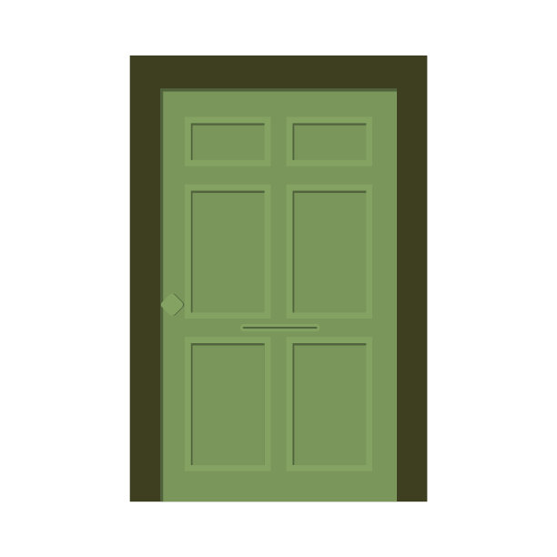 门是绿色的，有门框，把手，木制，入口或内部。矢量插图孤立在白色背景，平面卡通设计，eps 10。图片下载