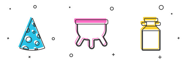 设置奶酪，乳房和罐子容器的牛奶图标。向量图片下载