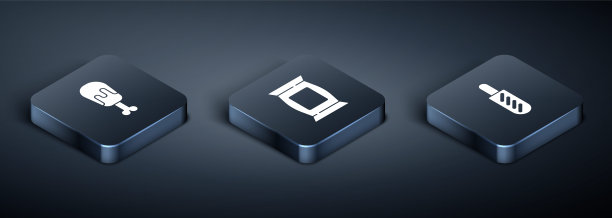 设置等距鸡腿，热狗三明治和袋或包薯片图标。向量图片下载