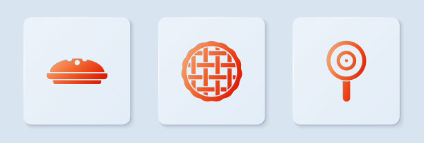 设置自制派和棒棒糖。白色正方形按钮。向量图片下载