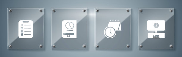 设置智能电视时间，日历和时钟，时间的书和要做的清单计划。方形玻璃面板。向量图片下载