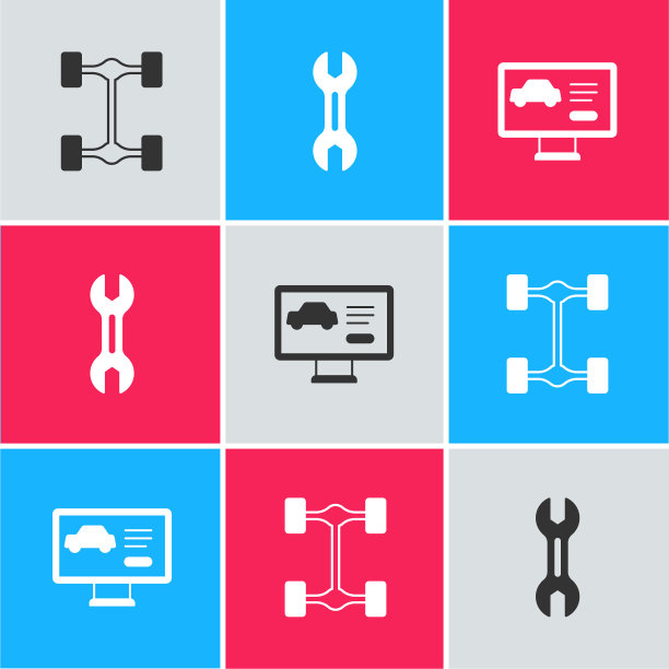 设置“底盘车”、“扳手扳手”和“诊断条件”图标。向量图片下载