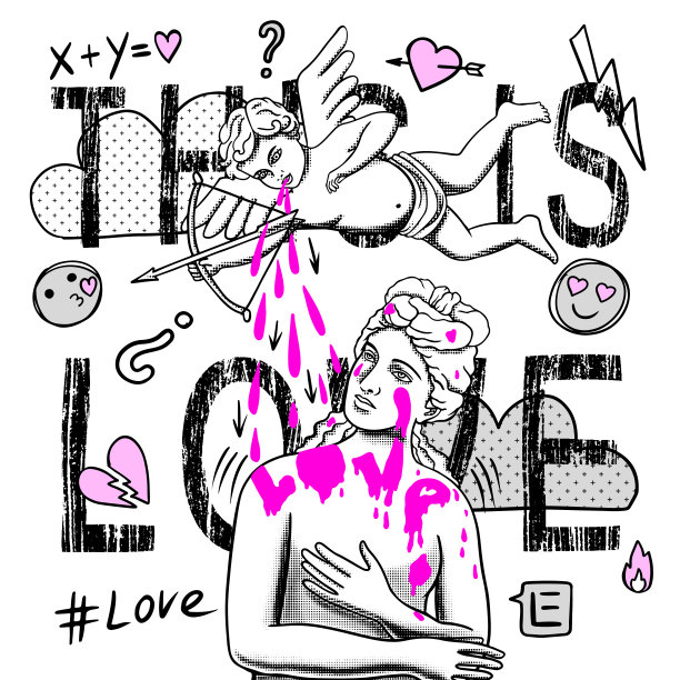 这是爱创意概念现代手绘涂鸦艺术图片下载