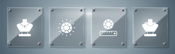 设置项链人体模型，宝石，钻石和。方形玻璃面板。向量图片下载