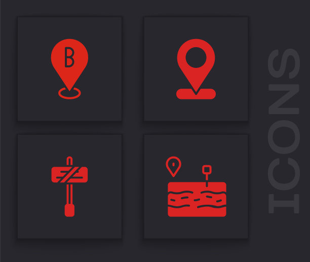 设置断路、位置和道路交通标志图标。向量图片下载