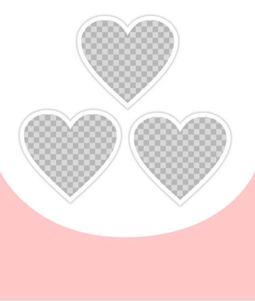 三帧红心在一个白色和粉红色的背景。节日贺卡，横幅，海报模型。为您的设计空白模板。照片卡拼贴。矢量图图片下载