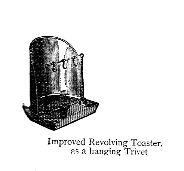维多利亚时期的黑白雕刻厨房用具;旋转烤面包机和三脚架;沃恩的烹饪和家政书，1860图片下载