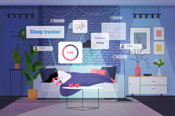 疲惫的女人睡觉带着电子智能手表app跟踪器在手，质量和数量的睡眠控制概念图片下载