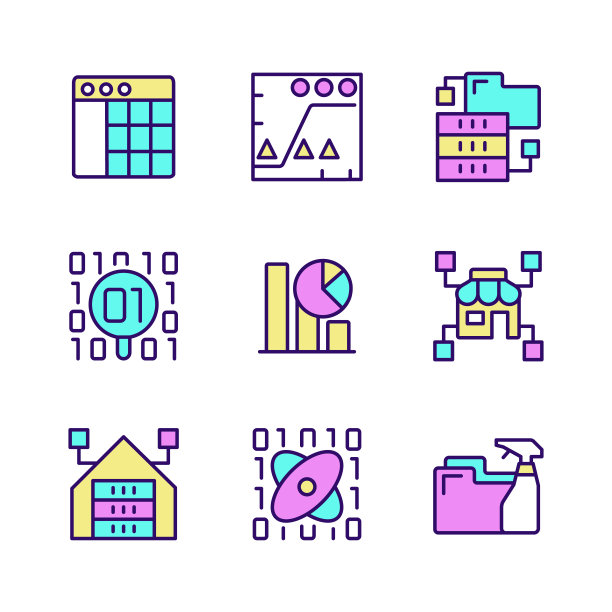 数据挖掘行业RGB颜色像素完美图标集图片下载