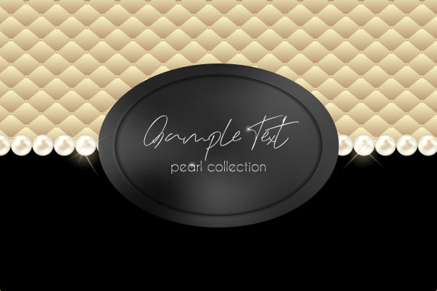 向量珍珠项链米色天鹅绒和黑色背景。闪亮的牡蛎珍珠作为奢侈品配饰。串着黑色标签的珍珠项链。美丽的自然珠宝。矢量插图EPS10图片下载