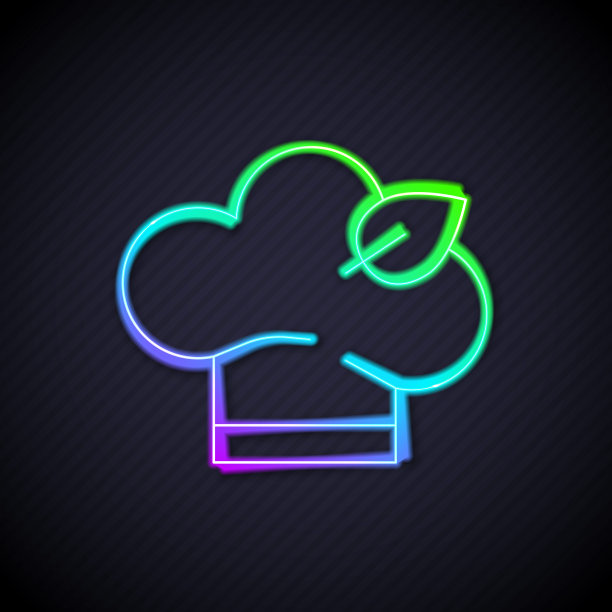 发光的霓虹灯线素食饮食图标孤立在黑色背景。有机、生物、生态标志。素食，无肉，无乳糖，健康，新鲜，非暴力的食物。向量图片下载