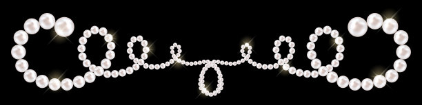 向量珍珠项链在黑色背景。闪亮蚝珠的奢侈品配件。形成卷发装饰的珍珠链。复古风格的珠宝框架。矢量插图EPS10图片下载