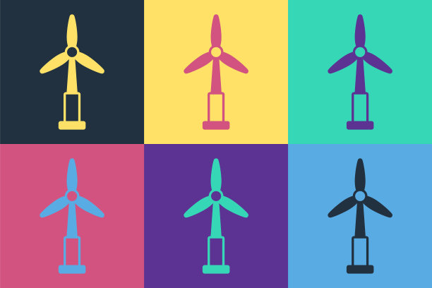 波普艺术风轮机图标孤立的颜色背景。风力发电机的迹象。发电用的风车。向量图片下载