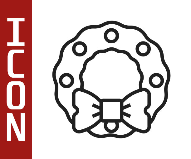 黑色线圣诞花环图标孤立在白色背景。圣诞快乐，恭贺新禧。向量图片下载