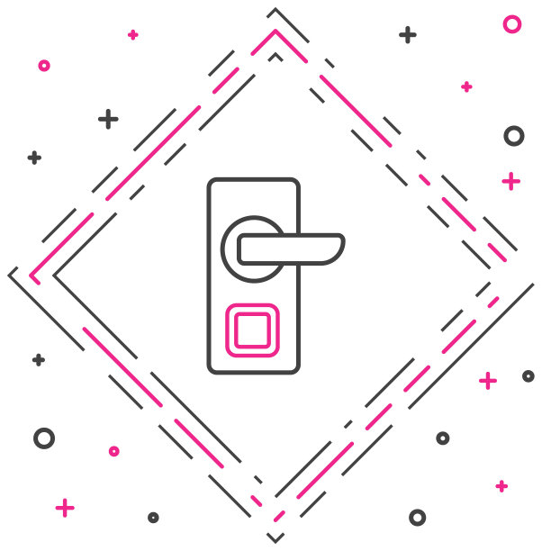 线数字门锁与无线技术解锁图标孤立在白色背景。门把手的迹象。安全智能家居。色彩斑斓的轮廓的概念。向量图片下载