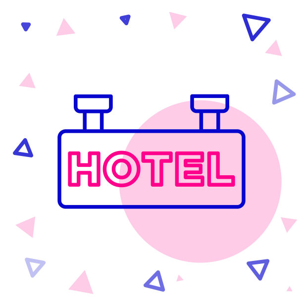 线招牌户外广告与文字酒店图标孤立在白色背景。色彩斑斓的轮廓的概念。向量图片下载