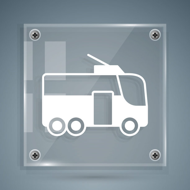 白色无轨电车图标孤立在灰色背景。公共交通的象征。方形玻璃面板。向量图片下载