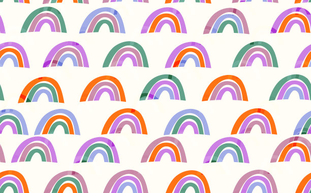 白色背景彩色彩虹潮流无缝图案：斯堪的纳维亚风格婴儿插画图片下载