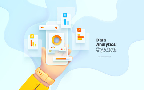 数据分析系统。那只手拿着电话。用于数据分析和会计的移动应用程序。文件管理。电子文档管理。矢量插图3d风格图片下载