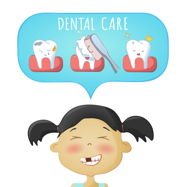 亚洲女孩在想牙齿护理。孩子口腔卫生。牙齿又脏又干净。牙齿上的龋齿。涂鸦牙科概念与牙齿保健，矢量卡通。海报，传单，小册子图片下载
