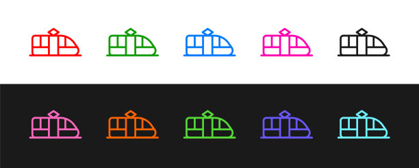 设置线路电车和铁路图标孤立在黑白背景上。公共交通的象征。向量图片下载