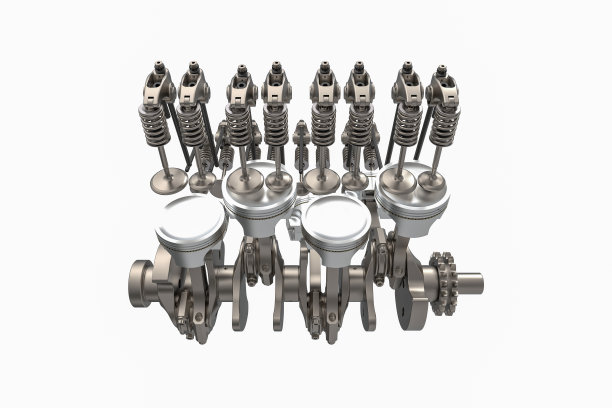 汽车发动机部件的3d插图。V8引擎机制。曲轴,活塞。对象孤立在白色背景3d图片下载