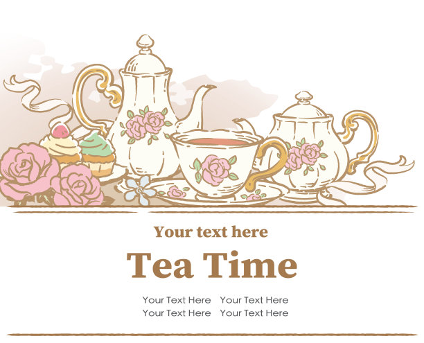 使用tea time对象的设计模板。复古风格。矢量插图。图片下载
