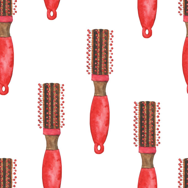 无缝图案的红色毛刷在白色背景。水彩手绘插图。完美的女性印刷，理发设计。图片下载