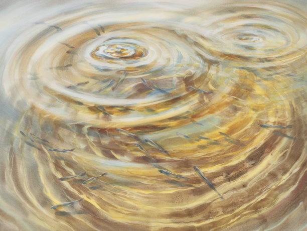 阳光明媚的水波纹和鱼水彩背景图片下载