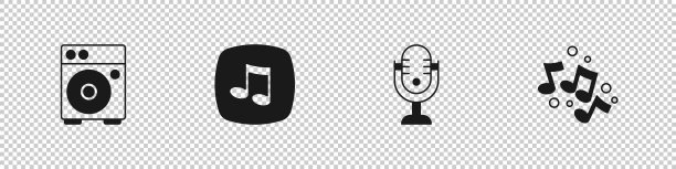 设置吉他放大器，音乐音符，音调，麦克风和图标。向量图片下载