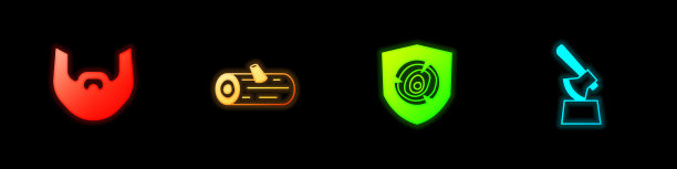 在树桩图标中设置胡子和胡子，木头和斧头。向量图片下载