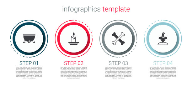 设置万圣节女巫坩埚，燃烧的蜡烛，交叉的骨头和女巫。业务信息模板。向量图片下载