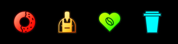 设置甜甜圈与甜釉，咖啡师，咖啡爱好者和杯子去图标。向量图片下载