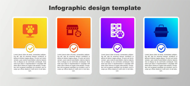 设置定位兽医，兽医医院，狗药和宠物手提箱。业务信息模板。向量图片下载