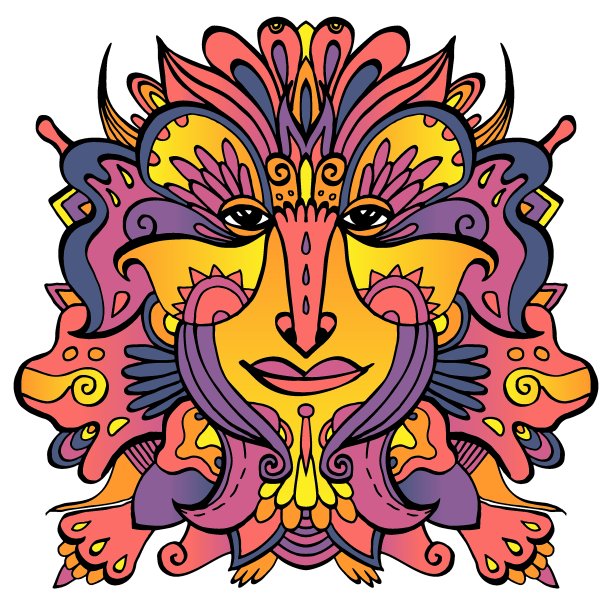童话精灵的多彩华丽的脸。手绘民族华丽女神。部落纹身。矢量插图。图片下载